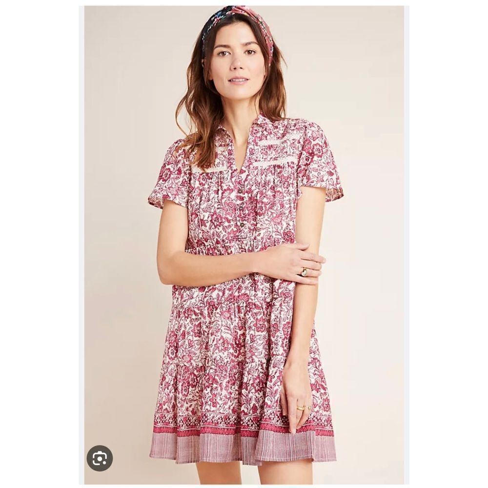 Anthropologie Floral Georgina Tiered Shirt dress NWT size Small